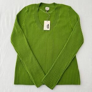 a new day Women’s XL Green Sweater Fine Gauge Ribbed Scoop Neck Lightweight NWT